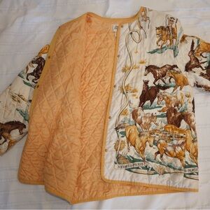 Hermes Vintage Quilted Silk Horse Print Jacket